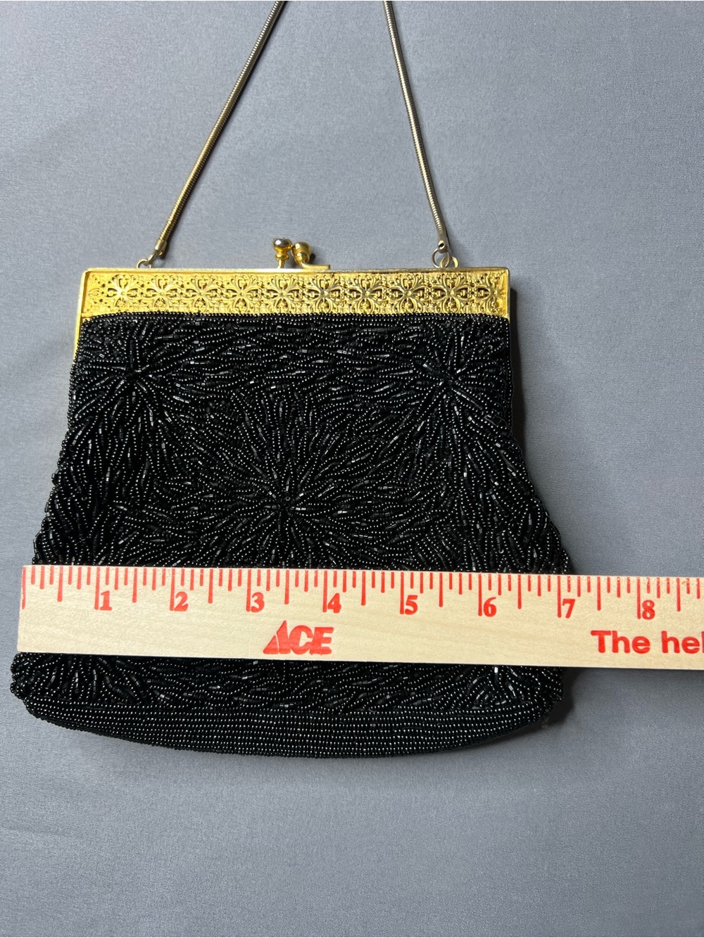 Vintage Black Beaded Evening Bag Gold Frame Wedding Clutch - Picture 3 of 10